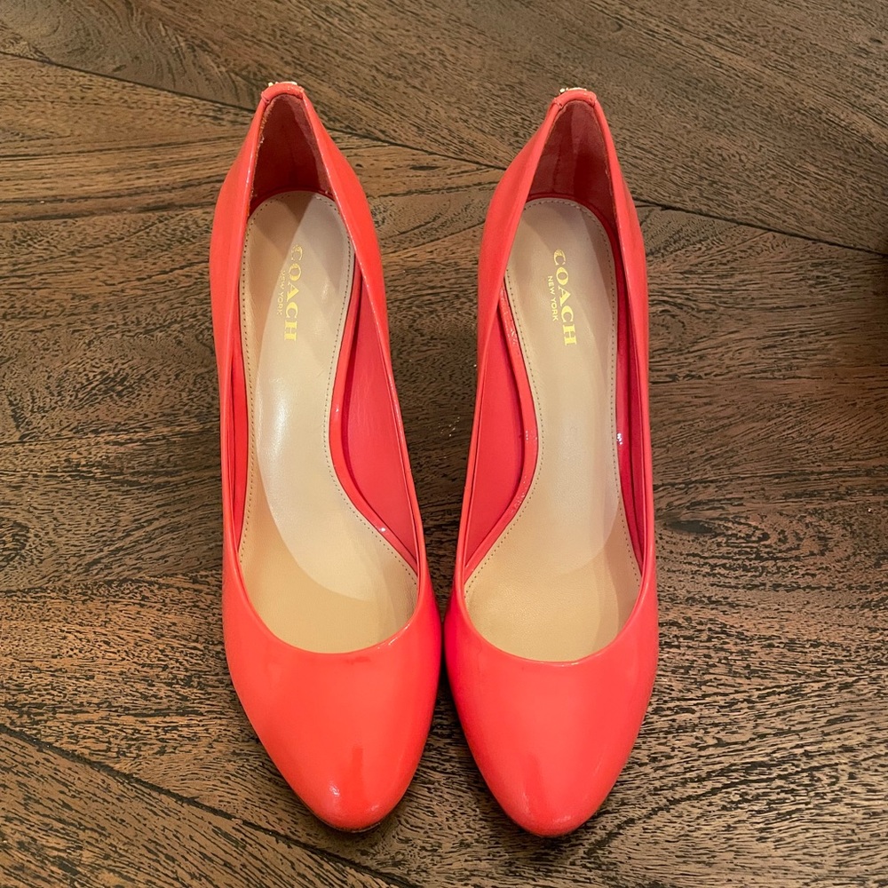 Coach Nala Coral Patent Leather Heels, Size 7.5 Gem